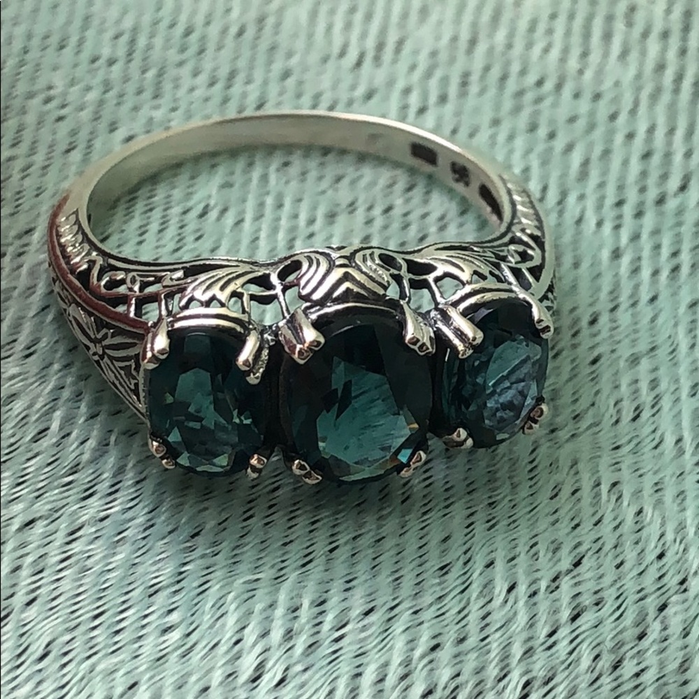 London Topaz sterling silver filigree ring sz 9